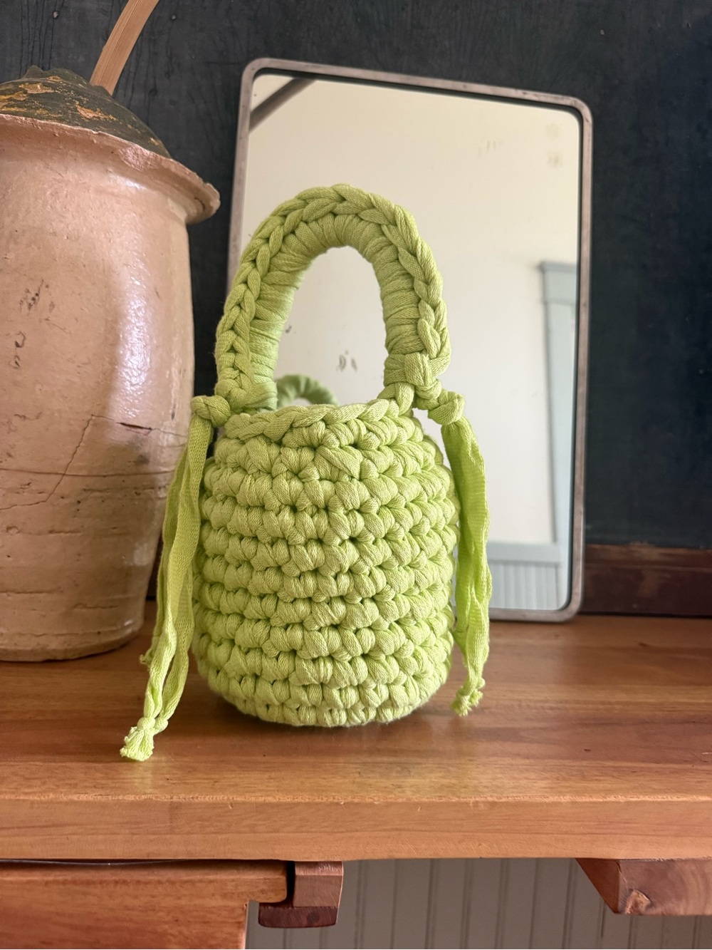 Handmade Lime Green Crochet Bucket Bag